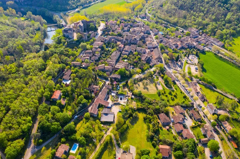 Aerial view of a Swiss residential village